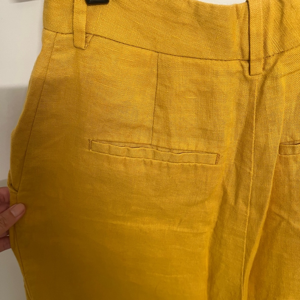 Zara Linen High-Waisted Women's Mustard Pants - Picture 4 of 8